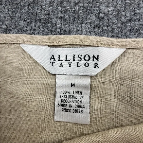 Allison Taylor 100% Linen Embroidered Tank Top Beige Sleeveless Boho M - Picture 4 of 5